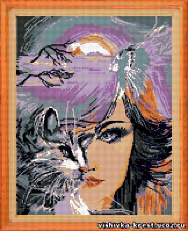 Двойственность - женщина, люди, животное, кошка - предпросмотр