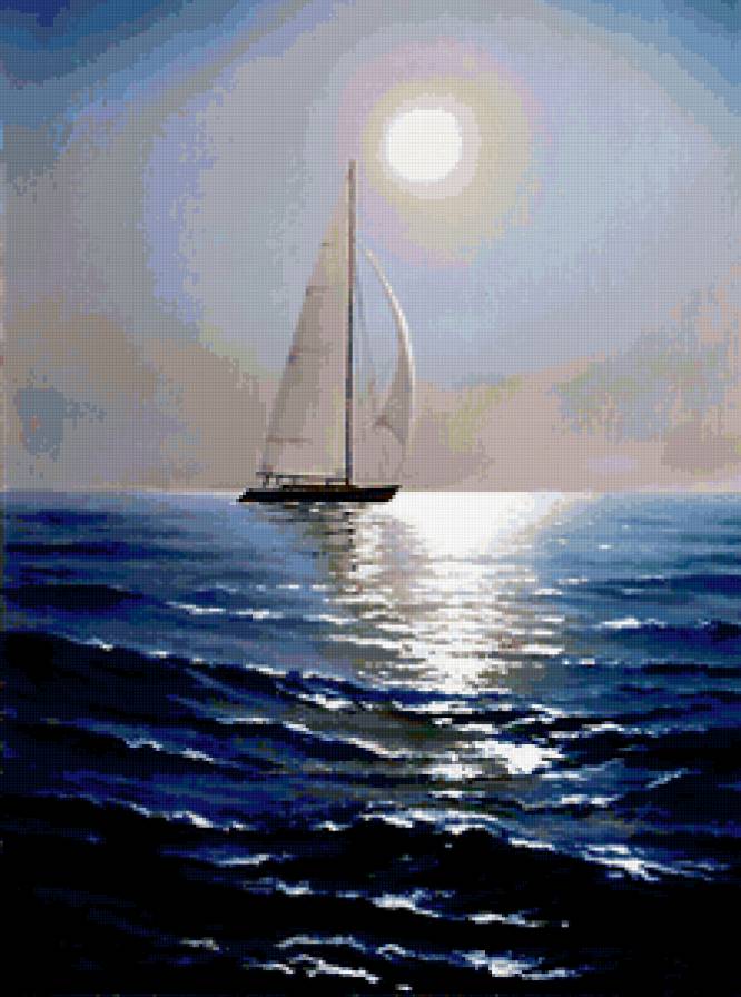 Утро на море - парусник, море, пейзаж - предпросмотр