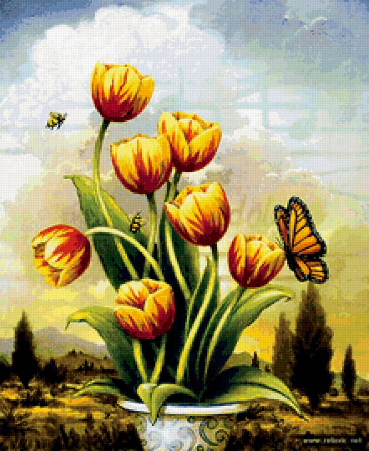 №378596 - природа, бабочка, цветы .тюльпаны - предпросмотр