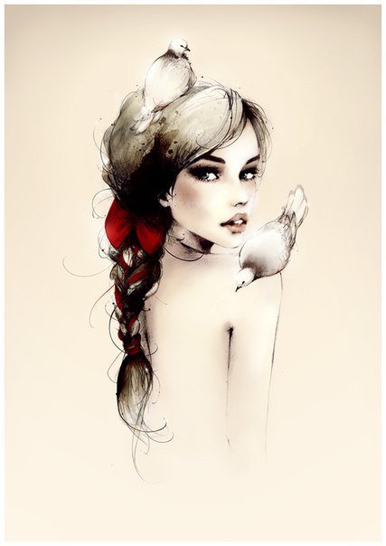 девушка и птицы - оригинал