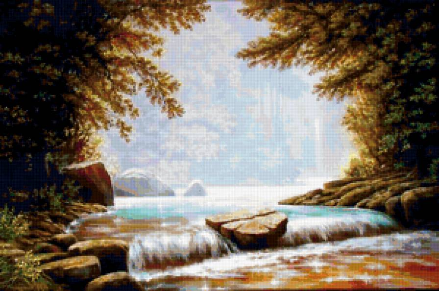 Пейзаж, лес, водопад - лес, водопад, пейзаж - предпросмотр