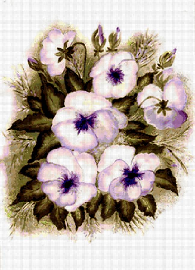 фиалки - фиалки, подушка, цветы, живопись - предпросмотр