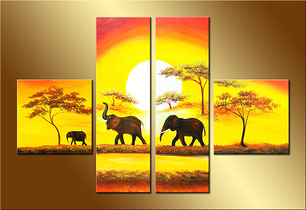 слоны - африка, слоны, закат - оригинал