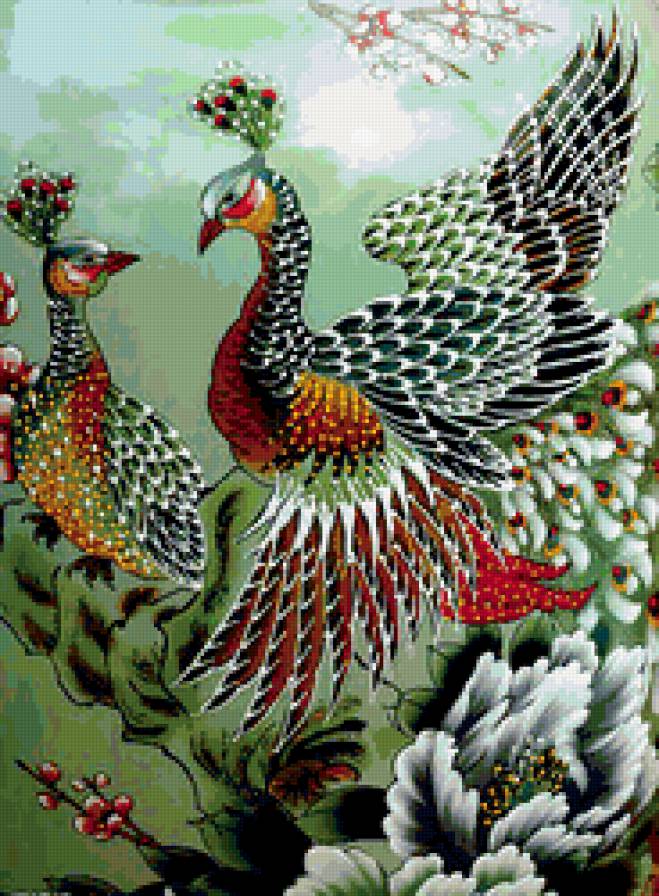 павлин - китай, живопись, восток, птица - предпросмотр