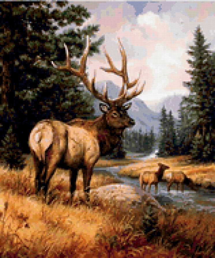 0114 - красота, животные, лес, картина, олень, природа - предпросмотр