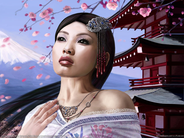 Китаянка - китай, девушка, сакура - оригинал