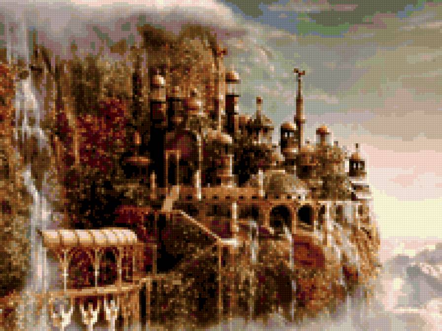 Замок на краю света - небо, водопад, замок - предпросмотр