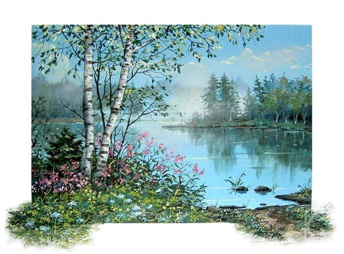 картина - лето, речка, природа, лес, пейзаж - оригинал