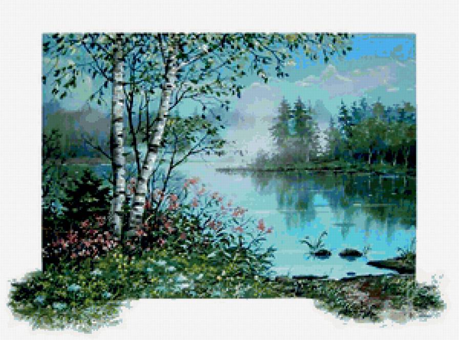 картина - природа, пейзаж, лес, речка, лето - предпросмотр