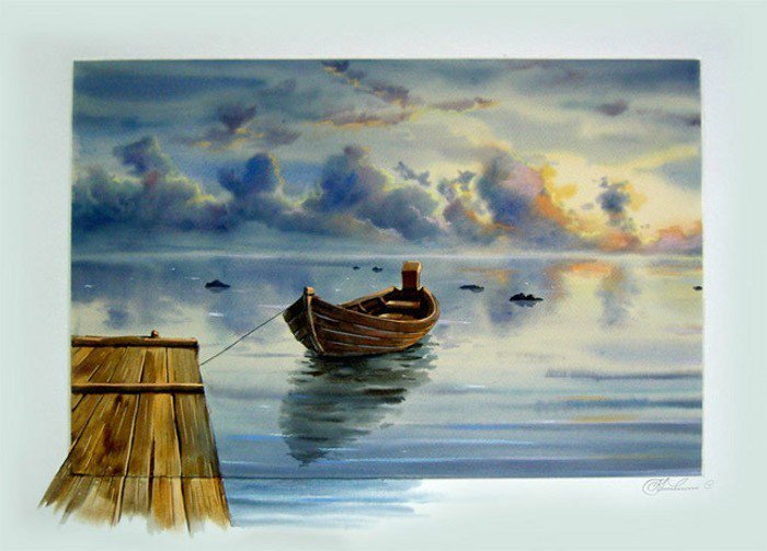 картина - пейзаж, речка, лето - оригинал