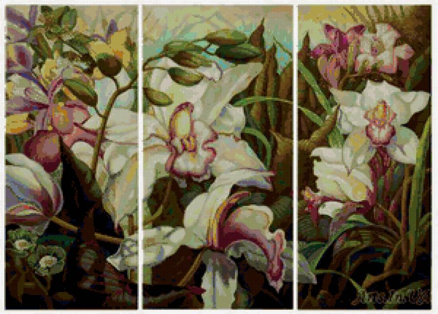 Триптих "Орхидеи" - триптих, орхидеи, цветы - предпросмотр