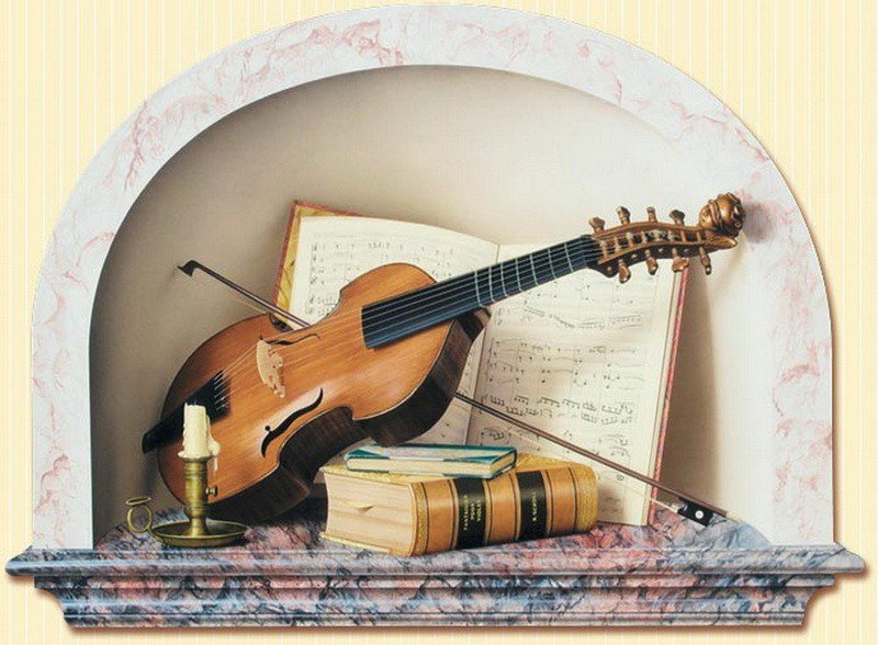 в нише - скрипка, книги - оригинал