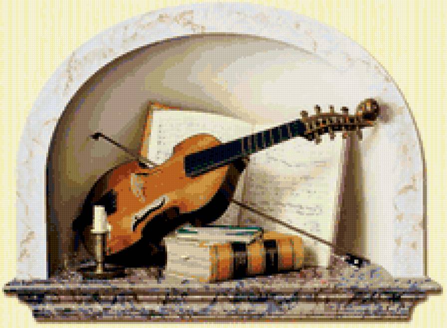 в нише - книги, скрипка - предпросмотр