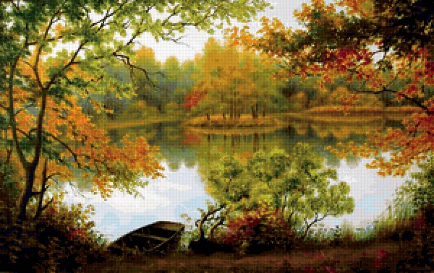 картина - природа, речка, пейзаж, осень - предпросмотр
