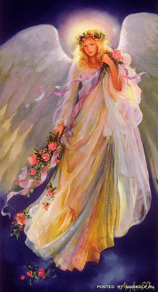 №381248 - девушка, цветы, фэнтези, живопись, ангел-хранитель, ангел - оригинал