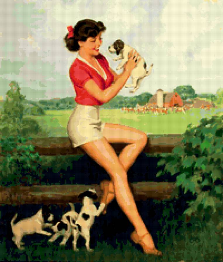 девушка - пейзаж, лето, девушка, собака - предпросмотр