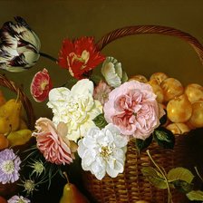 Схема вышивки «Натюрморт, цветы, фрукты»