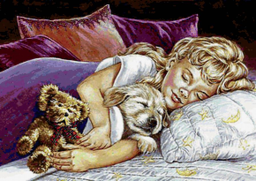 Мирный сон - собачка, сон, девочка - предпросмотр
