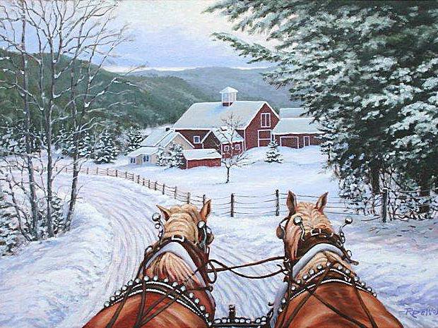 Дорогой длинною - зима, дорога, кони, дома - оригинал