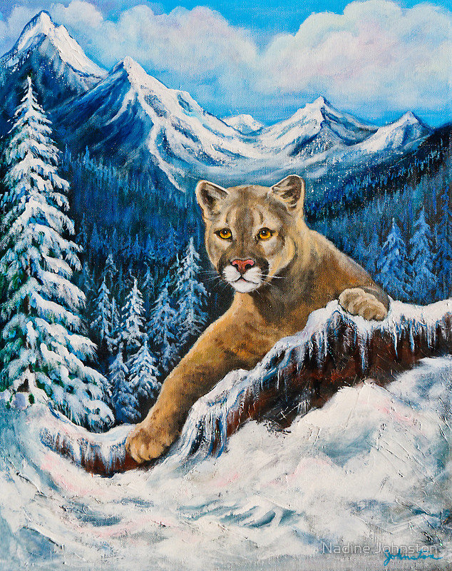 Пума - животные, горы, дикие кошки, пейзаж, зима, пума - оригинал