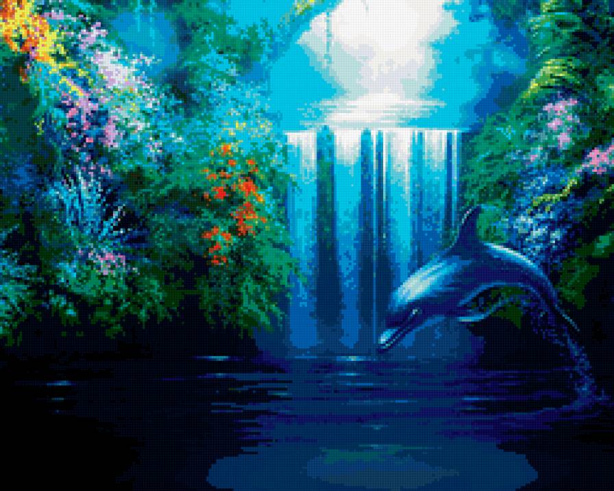 дельфин у водопада - предпросмотр