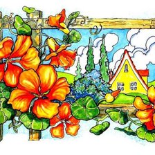 Оригинал схемы вышивки «домик в саду» (№382035)