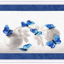 Схема вышивки «Синие бабочки на розе»