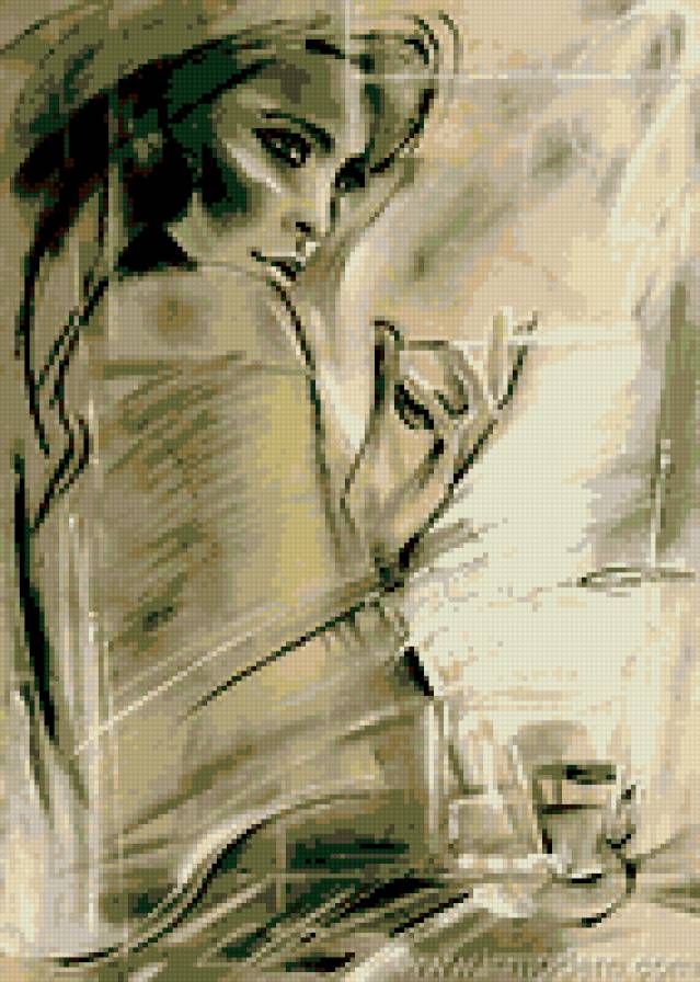 Графика - девушка, монохром - предпросмотр