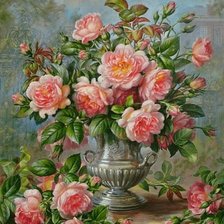 Оригинал схемы вышивки «розы в вазе» (№382769)