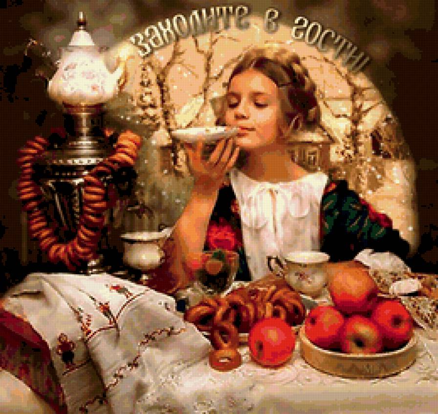 добро пожаловать - люди, девушка, чайпитие, для прихожей - предпросмотр