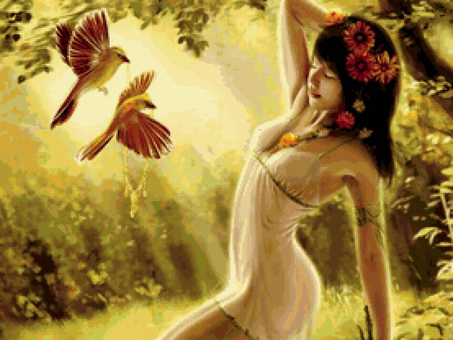 девушка с птицами - девушка, люди, птицы - предпросмотр