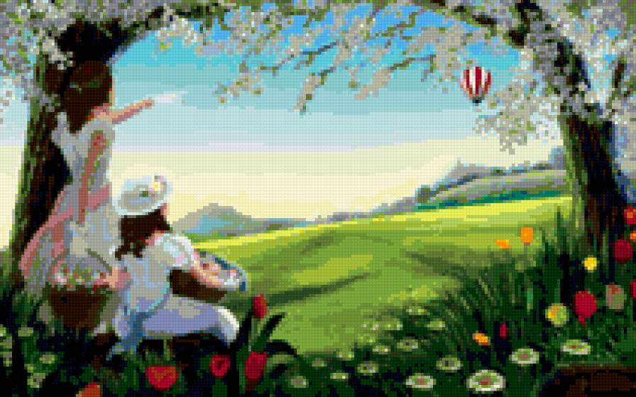 в воздухе - лето, воздушный шар, девочки - предпросмотр