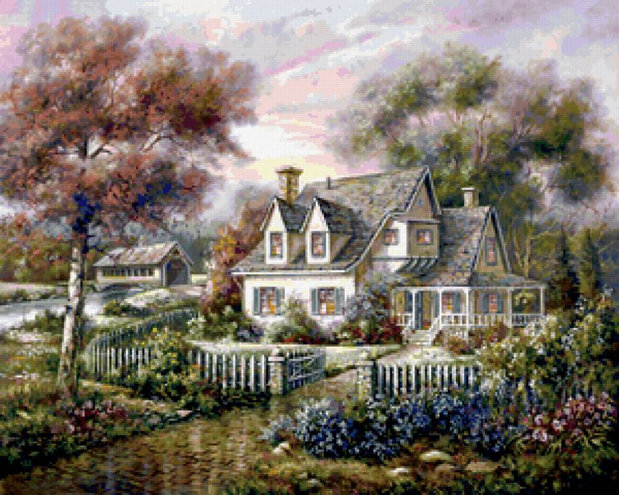 дачный домик - цветы, лето, пейзаж, природа - предпросмотр