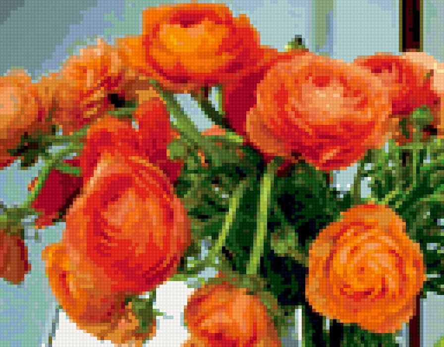 ранункулюсы - красные, лютики - предпросмотр