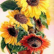 Схема вышивки «подсолнухи в вазе»