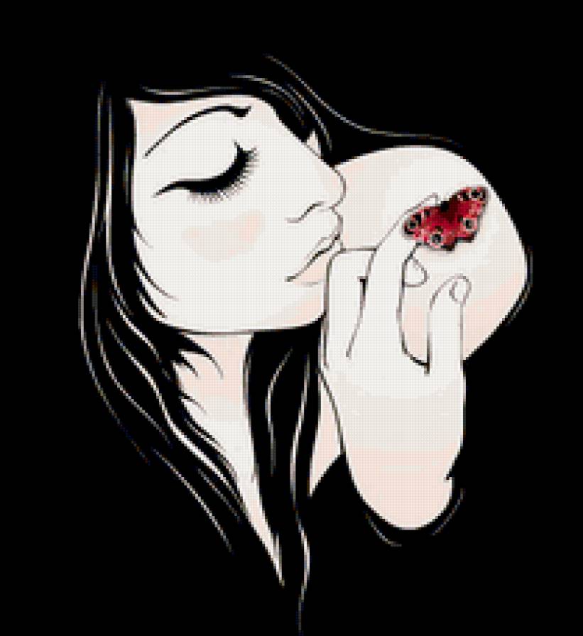 девушка с бабочкой - красота - предпросмотр