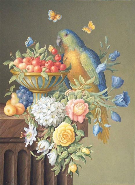 птица - птица, цветы, фрукты - оригинал