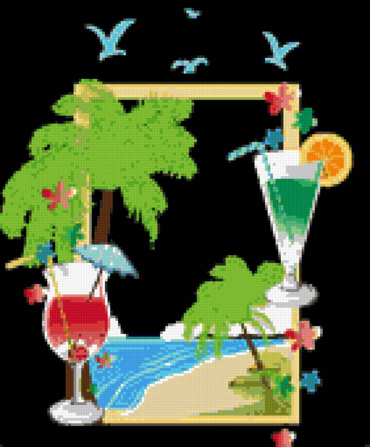 пляжный сезон - пальмы, пейзаж, берег, коктейли, пляж, море, напитки - предпросмотр