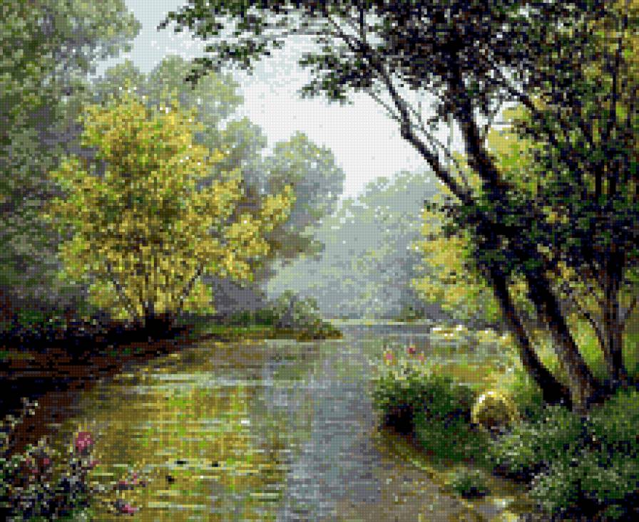 Пруд - пейзаж, озеро, лес - предпросмотр