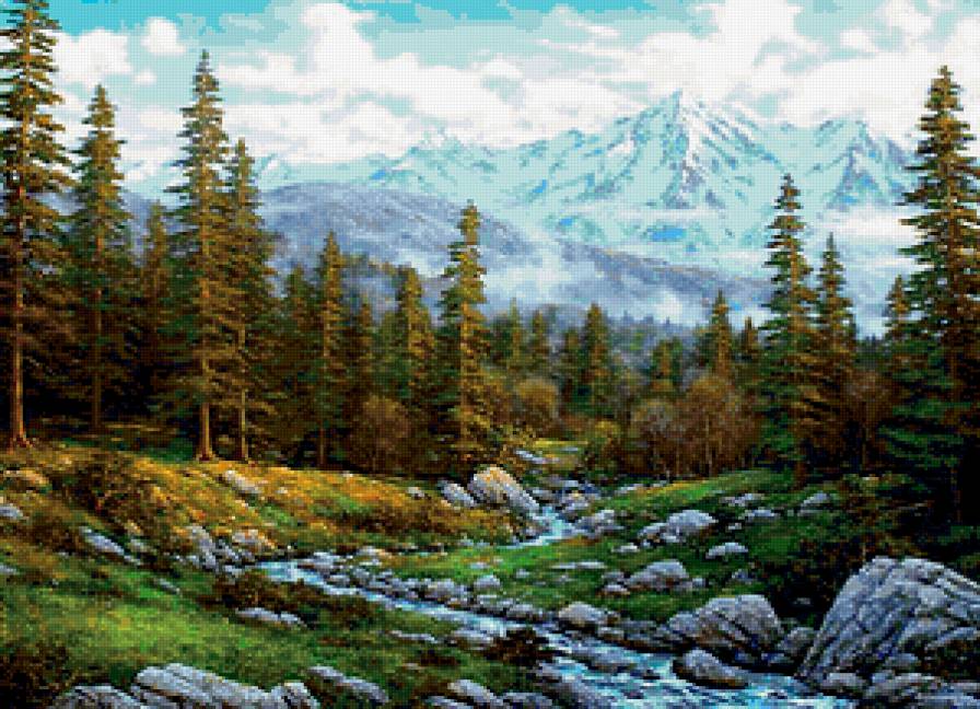 В горах - горы, река, пейзаж - предпросмотр