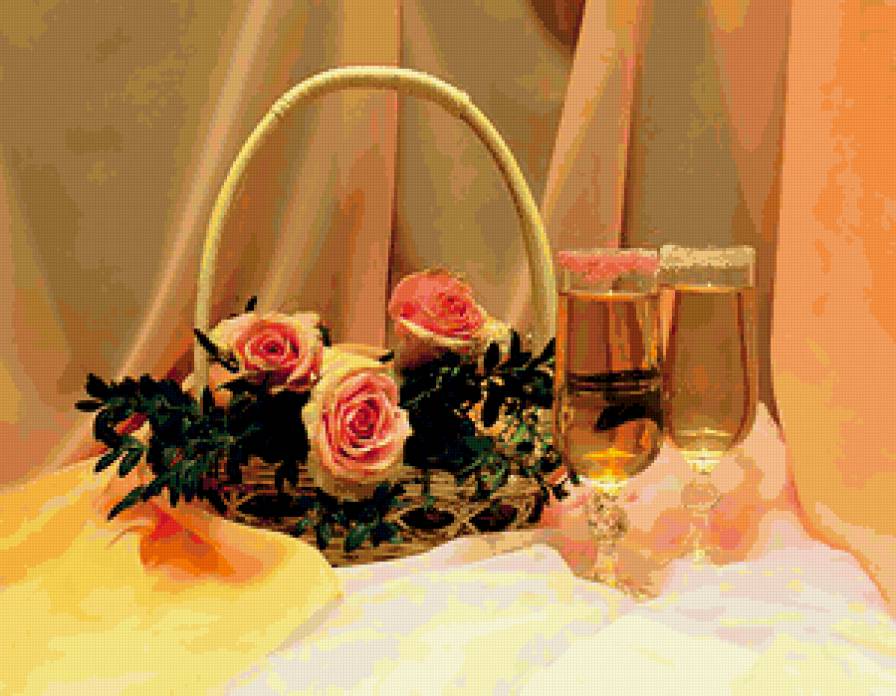 №386680 - розы, букет, натюрморт, цветы, вино - предпросмотр