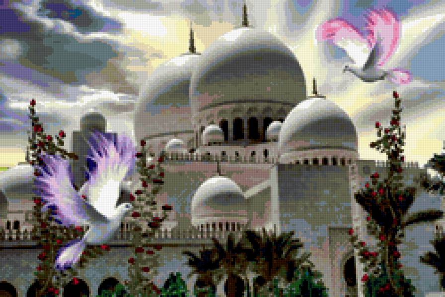 Красивая мечеть!! - храмы, мечеть, птицы - предпросмотр