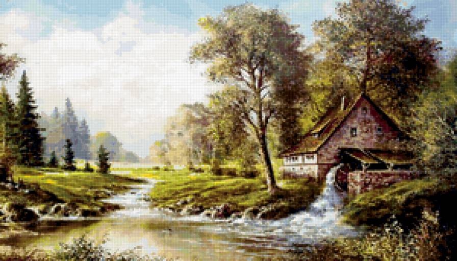 картина - пейзаж, природа, домик, лето - предпросмотр