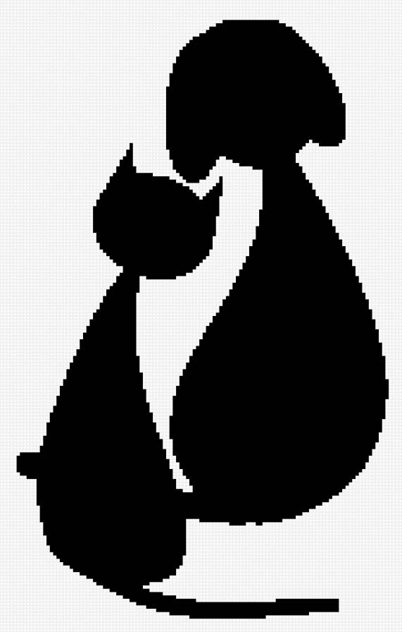 Кошка и собака - кошка, черно-белое, собака - предпросмотр