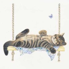 кот на качелях