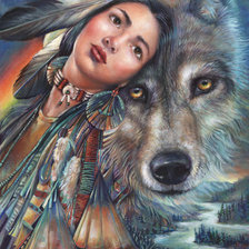 Оригинал схемы вышивки «девушка и волк» (№387861)