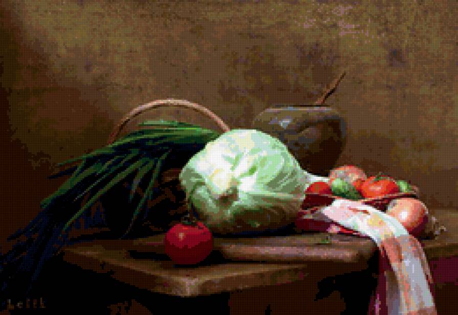 натюрморт на кухню - натюрморт, овощи, капуста, на кухню, зелень - предпросмотр