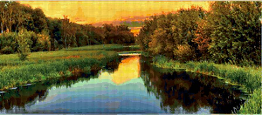 закат на реке - вечер, закат, природа, пейзаж, деревья, река - предпросмотр