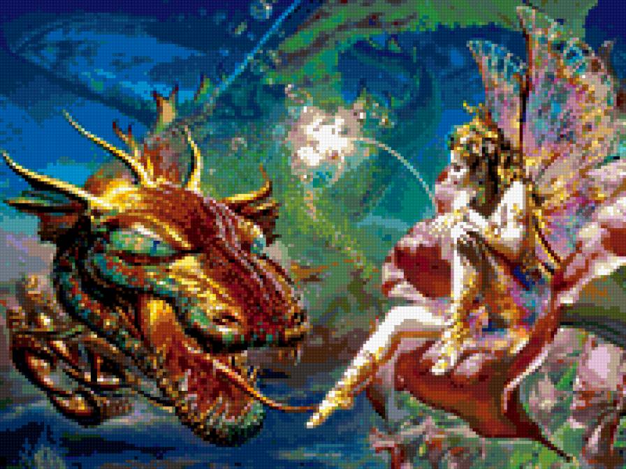 парочка - эльф, дракон, фентэзи - предпросмотр