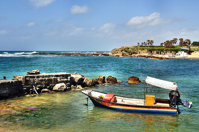 Кейсария - берег, море, израиль, кейсария, лодка - оригинал